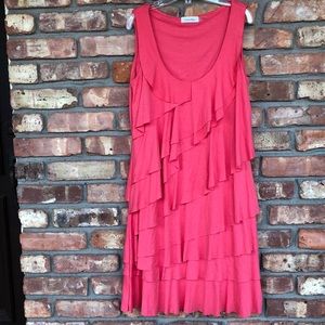 Calvin Klein Tiered ruffle orange sleeveless dress